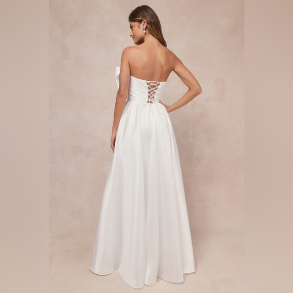 Lulus-Refined Extravagance White Taffeta Bow Maxi Dress With Pockets (Medium) - Picture 2 of 4